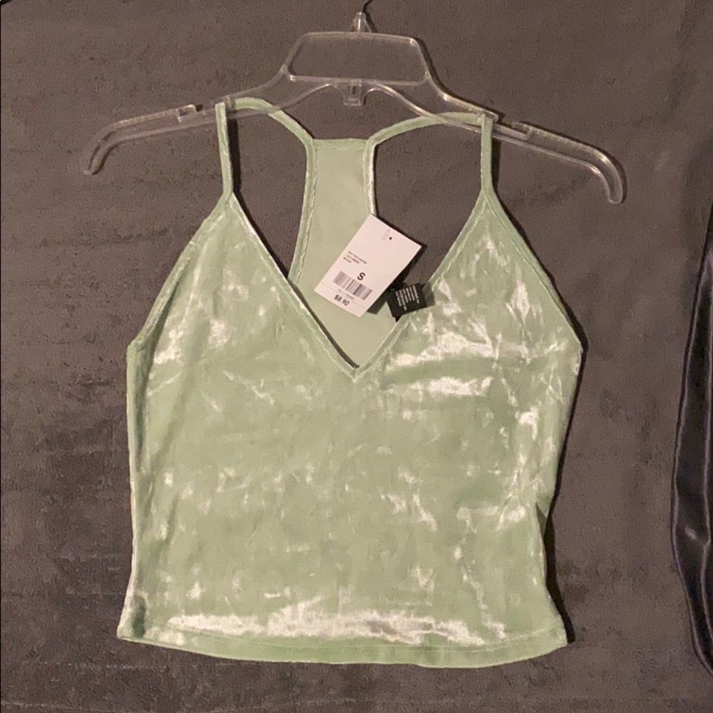 light green velvet v-neck tank top